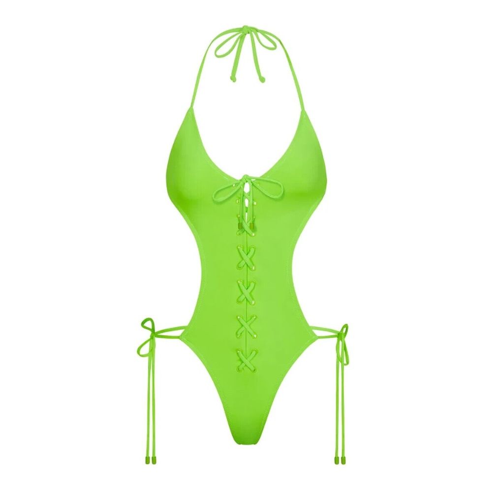 Skims Recycled Swim Lace Up Monokini Neon Green Plus Size 3X